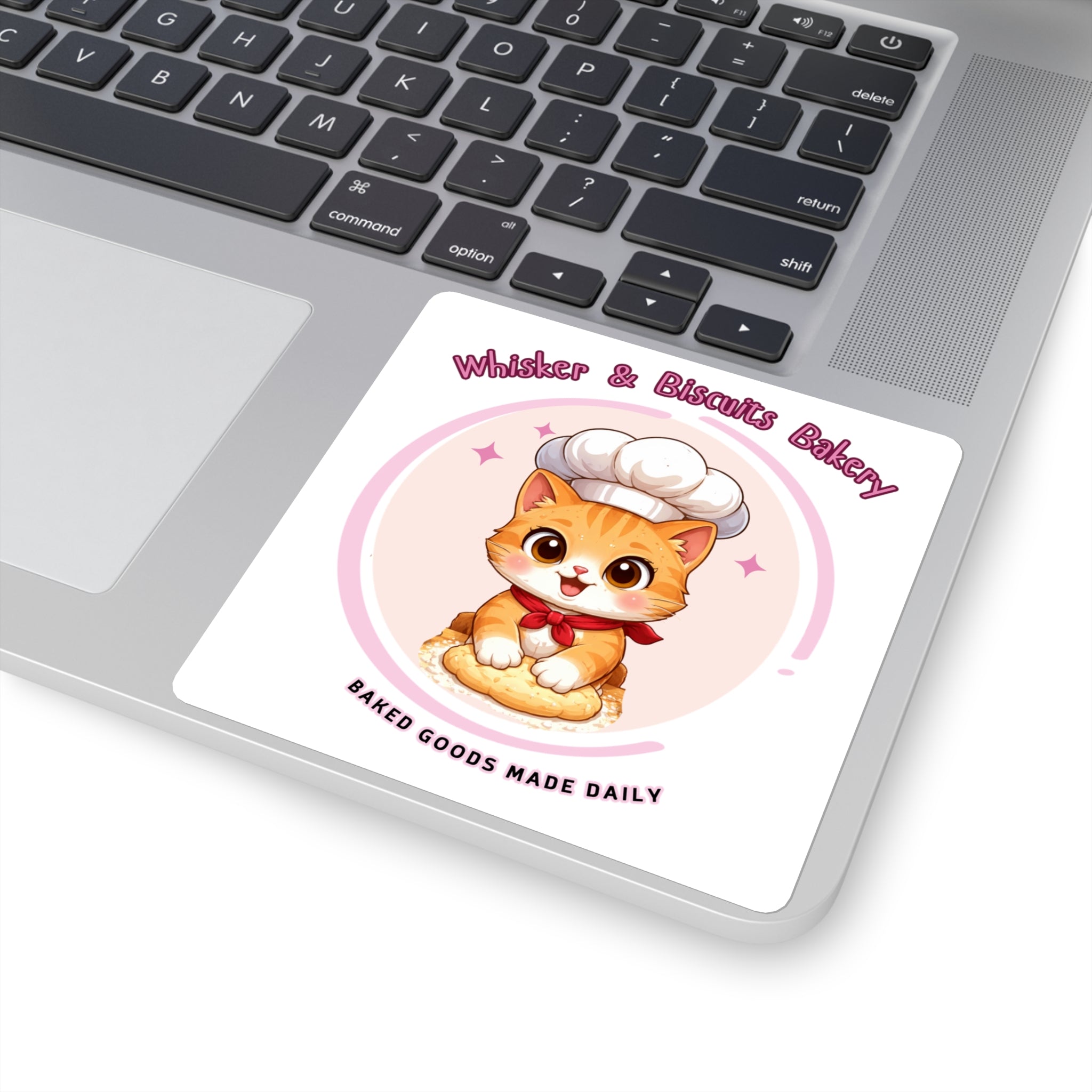 Cute Cat Baker logo Square Sticker | Whisker & Biscuits Bakery