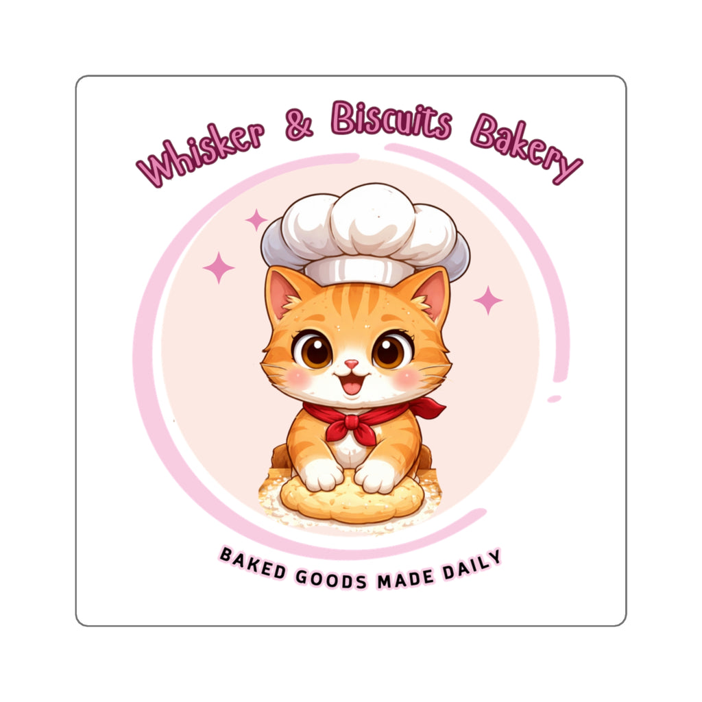 Cute Cat Baker logo Square Sticker | Whisker & Biscuits Bakery