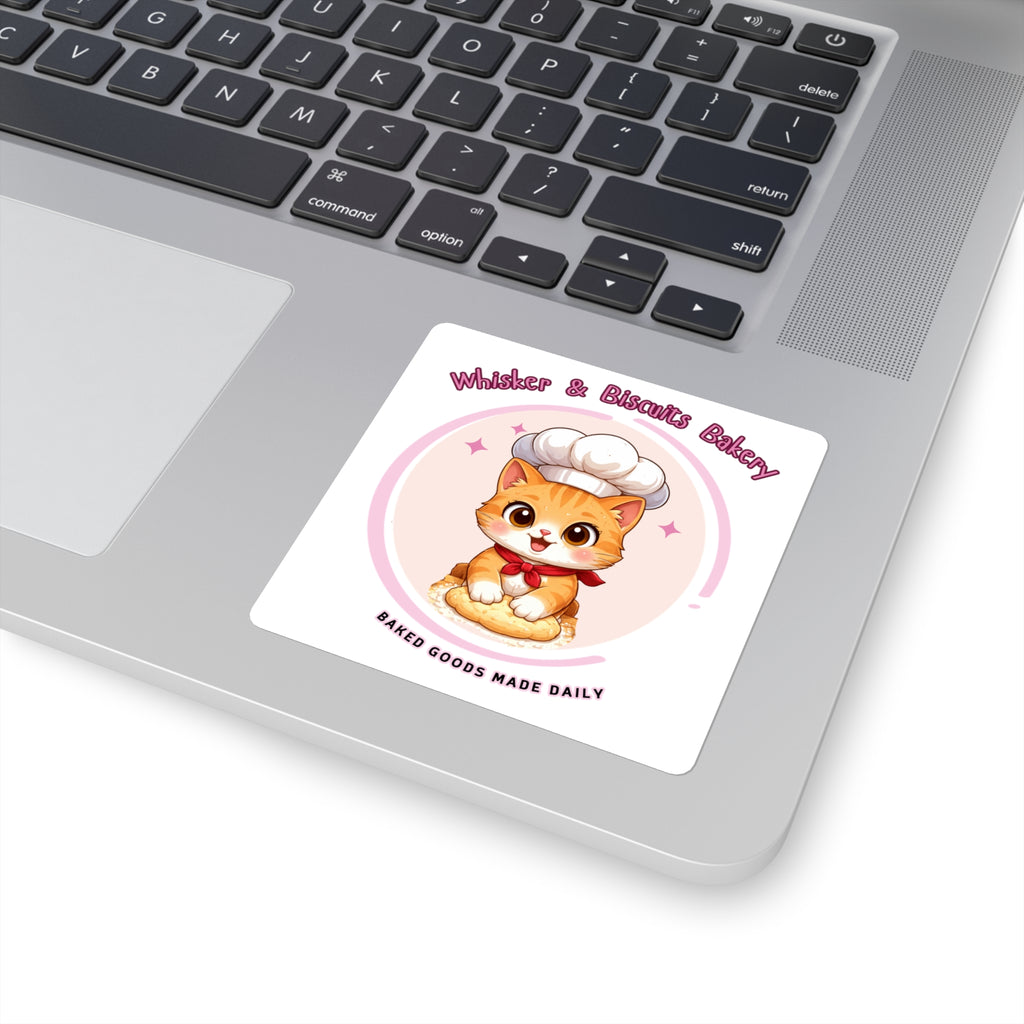 Cute Cat Baker logo Square Sticker | Whisker & Biscuits Bakery