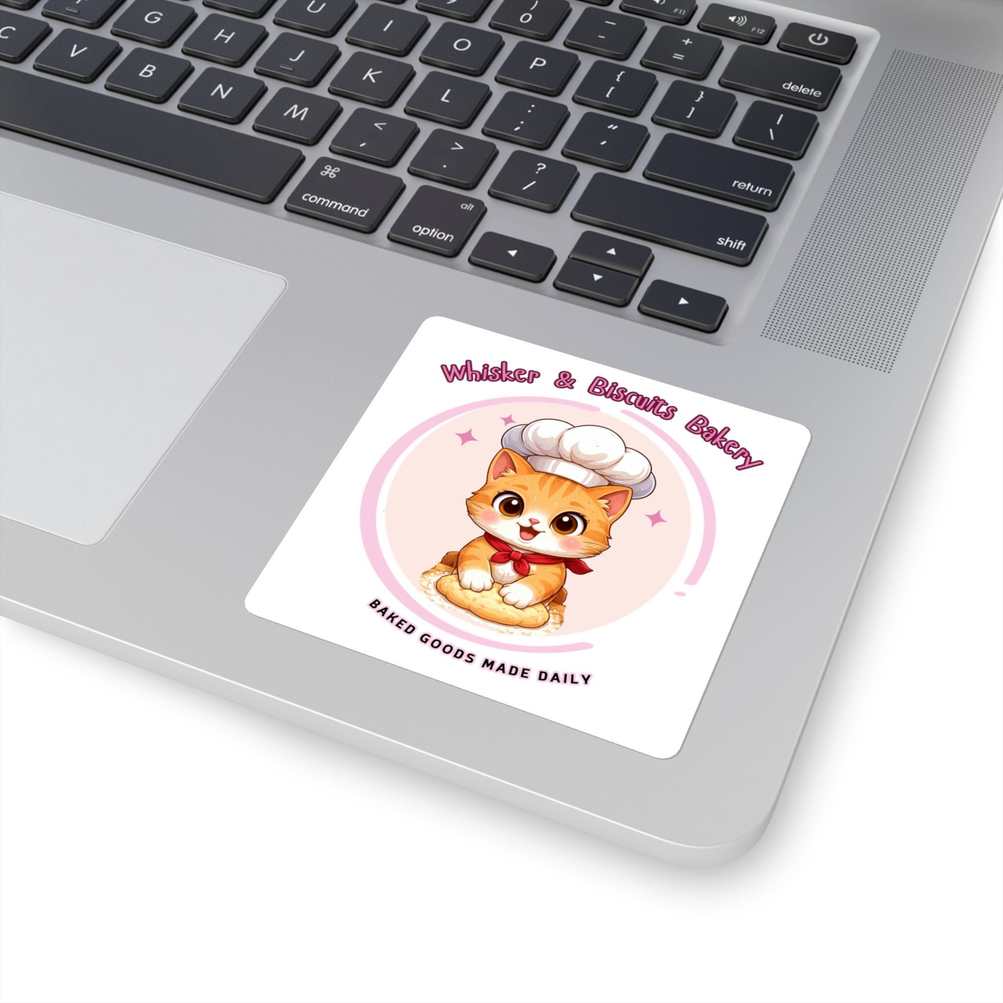 Cute Cat Baker logo Square Sticker | Whisker & Biscuits Bakery