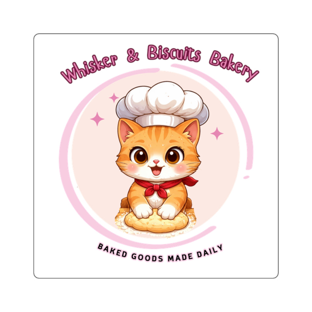 Cute Cat Baker logo Square Sticker | Whisker & Biscuits Bakery
