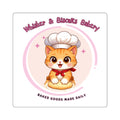 Cute Cat Baker logo Square Sticker | Whisker & Biscuits Bakery